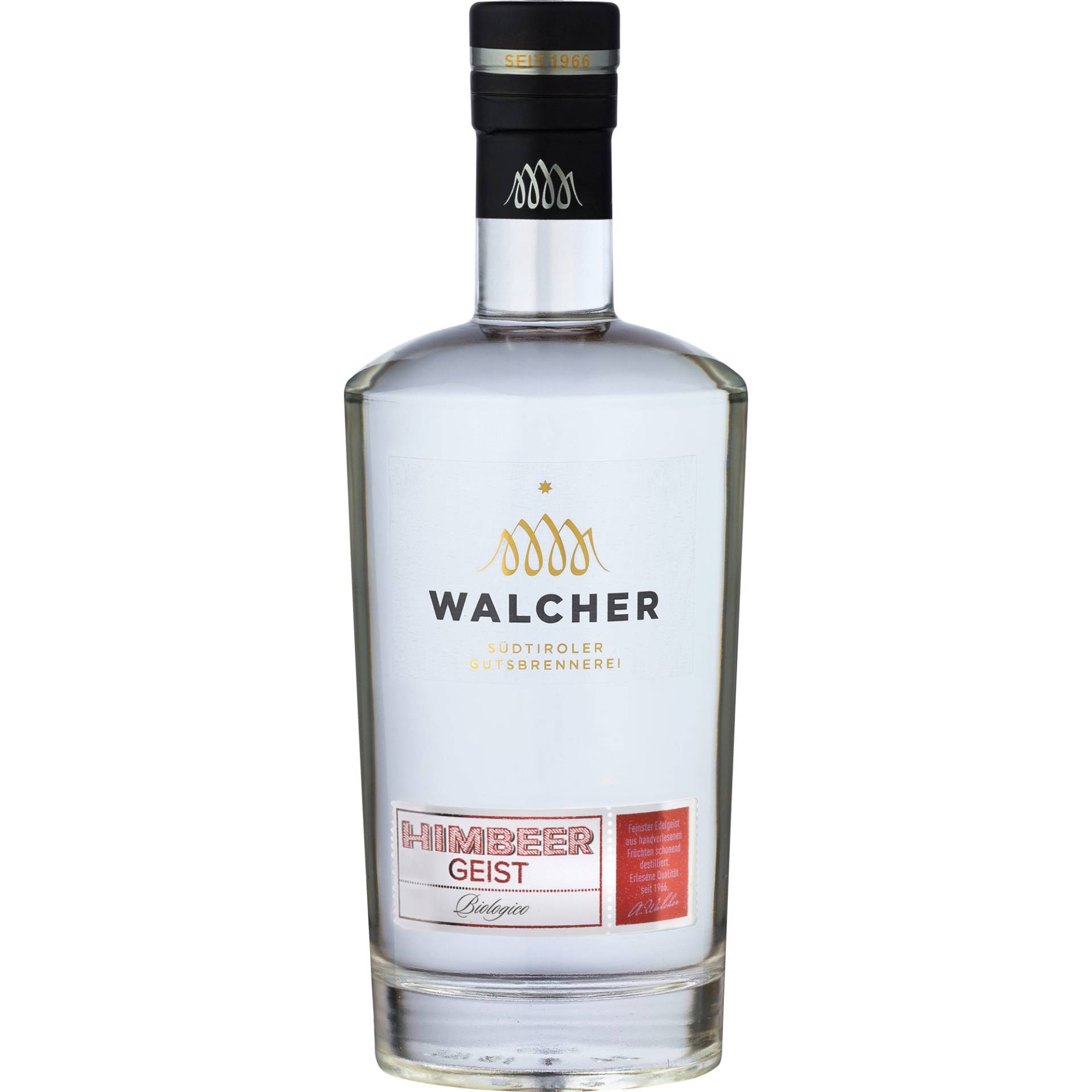 Walcher Himbeergeist Bio, Italien, 0,7 L, 40% Vol., Spirituosen von Brennerei Alfons Walcher K.G., Pillhofstr. 99, Eppan 39057 - Frangart (BZ) Italien