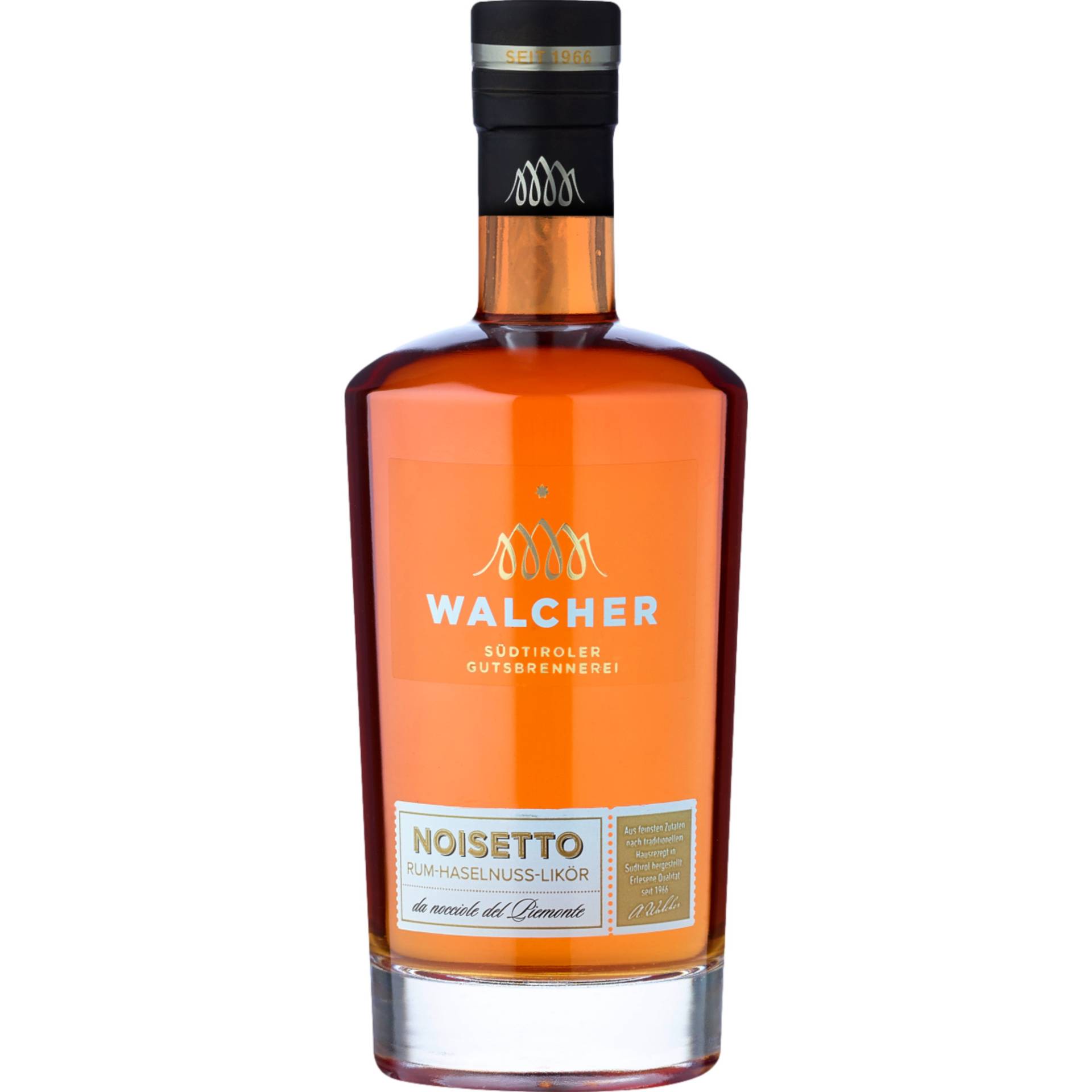 Walcher Noisetto Rum-Haselnusslikör, Italien, 0,7 L, 21% Vol., Spirituosen von Brennerei Alfons Walcher K.G., Pillhofstr. 99, Eppan 39057 - Frangart (BZ) Italien