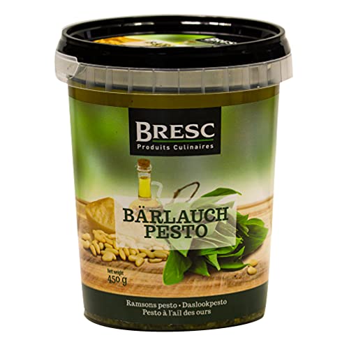 Bresc Bärlauch Pesto - 1x 450g - grünes Pesto aus Bärlauch, Basilikum, Pecorino, Pinienkernen, Sonnenblumenöl und Olivenöl, geschmacksintensive Kräutermischung, kalt und warm genießbar von Bresc