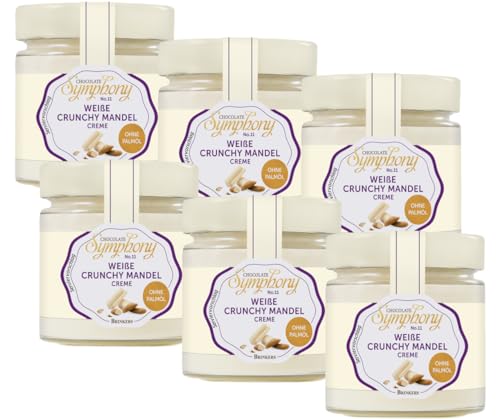 Brinkers Creme Weiß Crunchy Mandel | 6 x 200g | Knusprige Mandelstückchen in Weißer Creme | Glutenfrei & Verführerisch von Brinkers