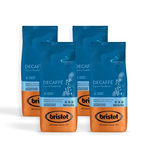 Bristot, Gemahlen und Koffeinfrei Insgesamt 1 kg – Entkoffeinierter Kaffee für Moka, Robuste -Mischung aus Brasilien und Südostasien – Set mit 4 pro 250 g von Bristot