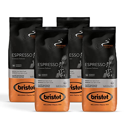 Bristot, Gemahlener Kaffee ESPRESSO – Insgesamt 1 kg – Kaffeepulver für Moka, Mischung mit kräftigem Charakter und starkem Geschmack, mittlere Röstung – Set mit 4 pro 250 g von Bristot