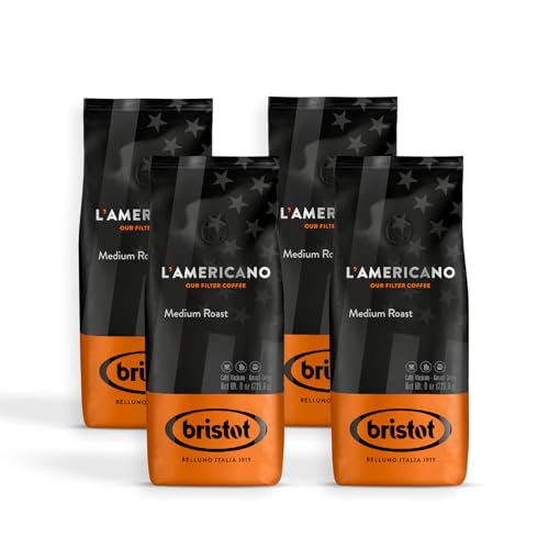 Bristot, Gemahlener Kaffee L’Americano Medium Roast – Mischung für Filterkaffee aus Brasilien und Südostasien, für Moka, Schokolade, Gewürzen und Kakaonoten – Set mit 4 pro 226 g (Insgesamt 904 g) von Bristot