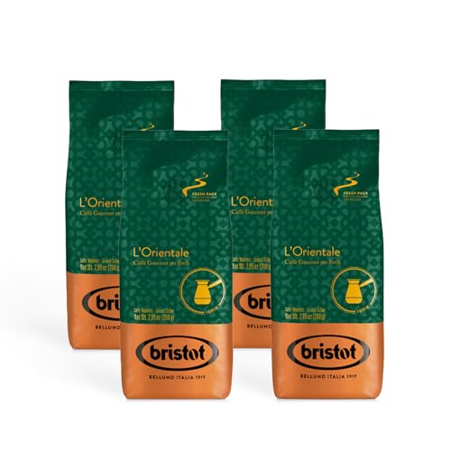 Bristot, Gemahlener Kaffee für ibrik L'ORIENTALE – Insgesamt 800 g – Pulverkaffee, Mischung aus Brasilien, Afrika, Indien und Südostasien – 4 Packungen pro 200 g von Bristot