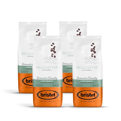 Bristot, Gemahlener und entwachster Kaffee WELLCOFFEE – Insgesamt 800 g – Kaffeepulver für Moka, niedrige Säure und leicht verdaulich, Tamarindenoten, Melasse, Karamell – Set mit 4 pro 200 g von Bristot