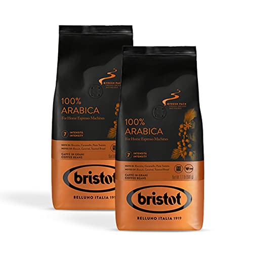 Bristot, Kaffeebohnen 100% ARABICA – Insgesamt 1 kg – Mischung mit moderater Intensität, Arabica-Bohnen aus Brasilien und Mittelamerika – Set mit 2 pro 500 g von Bristot