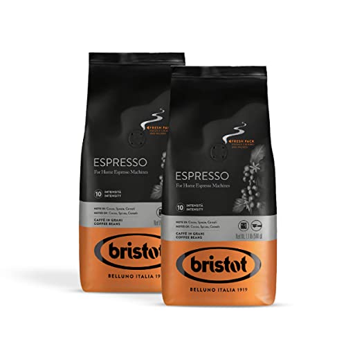 Bristot, Kaffeebohnen ESPRESSO – Insgesamt 1 kg – Bohnen mit intensivem Aroma, kräftigem Charakter und entschiedenem Geschmack – Set mit 2 pro 500 g von Bristot