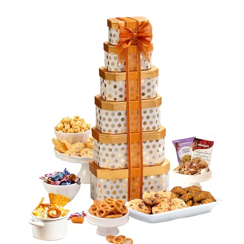 Broadway Basketeers Towering Heights Kosher Gourmet Gift Tower with an Assortment of Snacks, Sweets, Cookies and Nuts von Broadway Basketeers