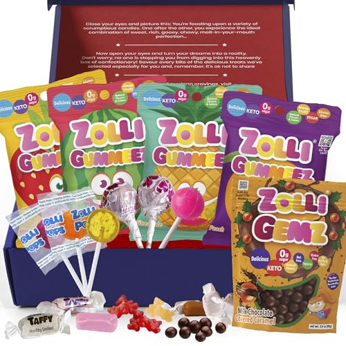 Zollipops zuckerfreie Süßigkeiten-Sorte von Broadway Candy | 17-teiliges Sortiment – fruchtige Gummis, fruchtige Lollies, Milchschokolade und Karamell-Kauspielzeug | Diabetikerfreundlich von Broadway candy