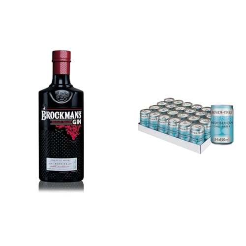 Gin Tonic Brockmans |Brockmans Gin 0,7 Liter Flasche Fever Tree Tonic Water Mediterranean 24er Dosen | Gin Tonic Set | Das perfekte Drink-Geschenk zum Fest von Brockmans