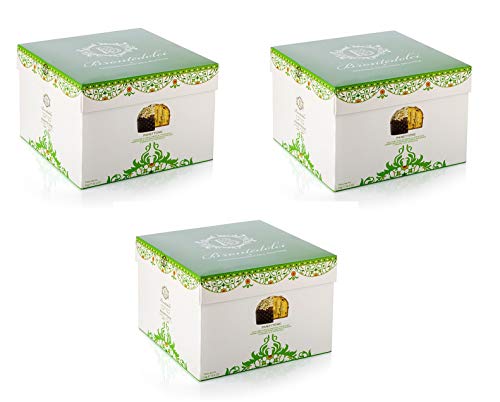 3x Brontedolci Panettone Farcito con Crema al Pistacchio Weihnachtskuchen gefüllt mit Pistaziencreme bedeckt mit weißer Schokolade und Pistazien Körnern 1Kg Box von Brontedolci