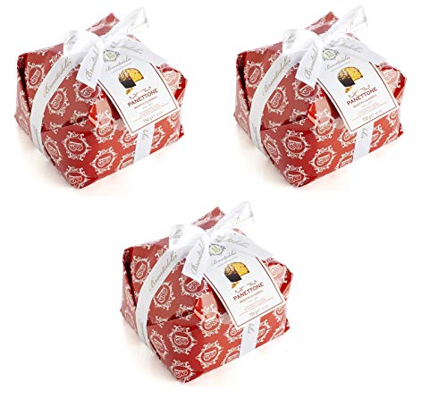 3x Brontedolci Panettone Incartato Ricetta Classica Weihnachtskuchen mit Rosinen und Orangenschale bedeckt mit Mandeln und Zucker 750g in Papier verpackt von Brontedolci