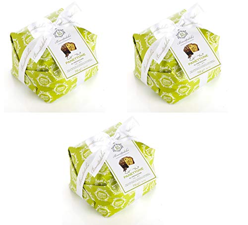 3x Brontedolci Panettone Incartato al Pistacchio Glassato Weihnachtskuchen mit Pistazien und Zucker bedeckt Weicher Teig mit Pistazienwürfeln 750g in Papier verpackt von Brontedolci