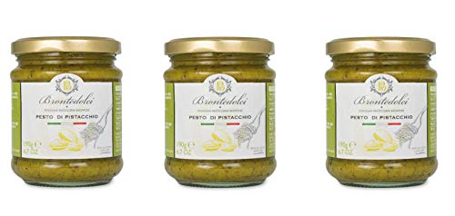 3x Brontedolci Pesto di Pistacchio Pistazien Pesto kochsaucen pasta sauce Ideal zum Würzen der ersten Gänge 190g in Glas aus Sizilien mit 55% Pistazien von Brontedolci