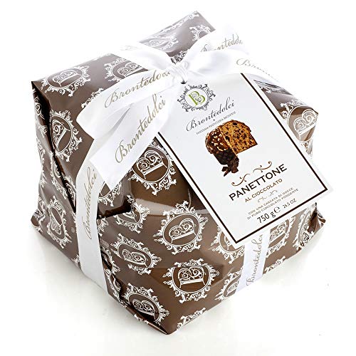 Brontedolci Panettone Incartato al Cioccolato Weihnachtskuchen mit dunklen Schokoladentropfen 750g in Papier verpackt von Brontedolci