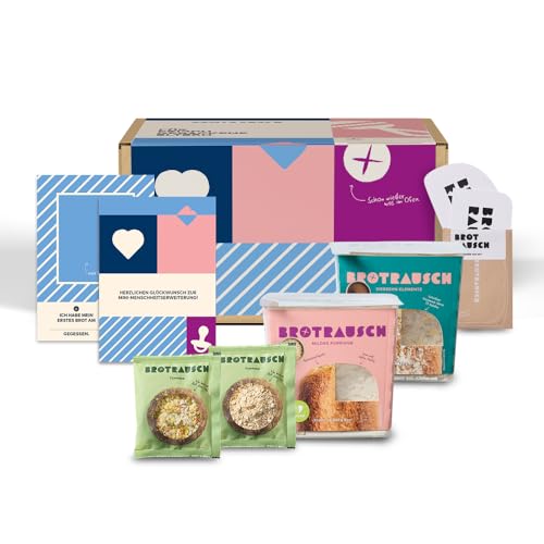 Brotrausch Originelles Geschenk für Eltern zur Geburt - Brotbackmischung mit Glückwunschkarte und Baby-Meilensteinkarte in schöner Geschenkbox - Geschenkset Geschenk Geburt Mama Papa Eltern von Brotrausch