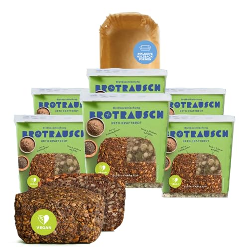 Brotrausch Keto Brotbackmischung lower carb | 6 x 400g inkl. Brotbackform aus Holz | natürlich, vegan, ohne Zusatzstoffe, kohlenhydratarm, proteinreich, ohne Gluten (6er Paket) von Brotrausch