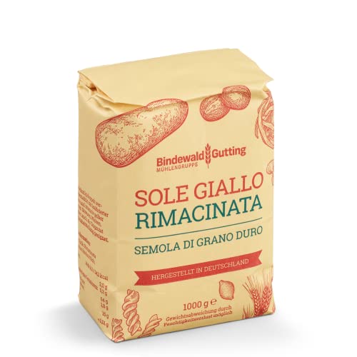 Sole Giallo Rimacinata, Semola Di Grano Duro, 1kg Hartweizenmehl, Pasatmehl, Nudelmehl, perfekt geeignet für Nudelmaschinen von Brotzutaten