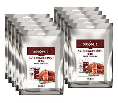 10er SET Browin 310601 Natürliche Schweinedärme - Kaliber 28/30 mm, 15 m, 150 g / Naturschweinedärme dünn von Browin