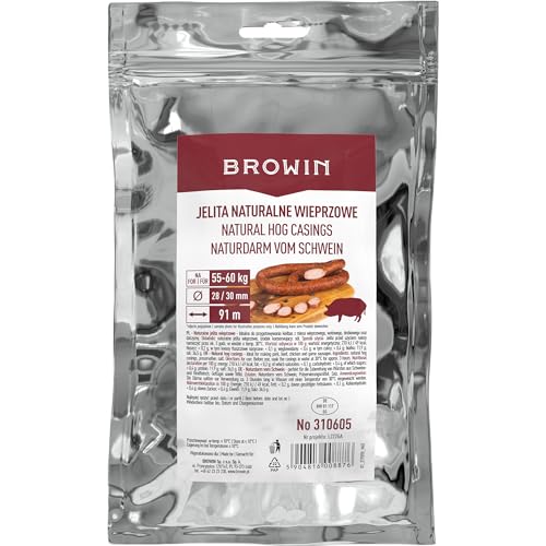 BROWIN® Schweinedarm 310605 | Premium Naturdarm für hausgemachte Würstchen, Wacholderwurst, Weißwurst, Bratwurst | Kaliber 28/30, 91 Meter | 55 bis 60 kg Fleisch von Browin