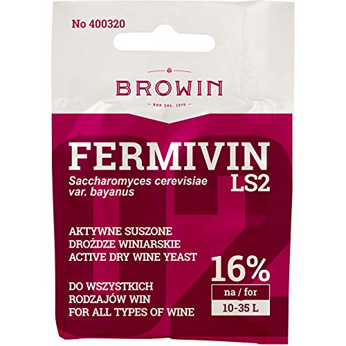 Fermvin Weinhefe 7g - LS2 – Trocken Reinhefe | Naturhefe | Obstwein hefe | Hefenährsalz | Alkoholhefe von Browin