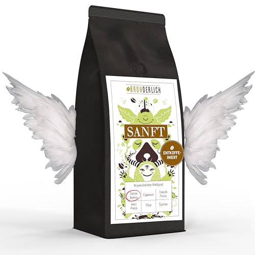 BRÜHDERLICH Sanft (1kg) - Kaffeebohnen Entkoffeiniert - Premium Ganze Bohnen Entkoffeiniert - Ideal für Kaffee entkoffeiniert oder Espresso entkoffeiniert - Kaffeebohnen geröstet in DE von Brühderlich