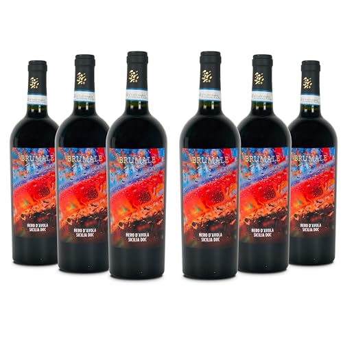 Brumale Rotwein Nero D'Avola Sicilia DOC, Abgerundeter und Voller Geschmack, Fruchtiges Bouquet, 13 % Vol., Karton mit 6 Flaschen mit jeweils 750 ml von Brumale