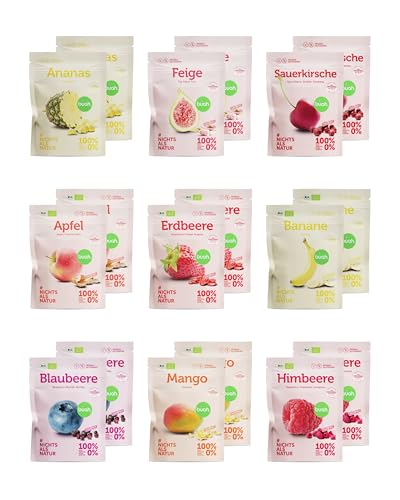 BUAH® Gefriergetrocknete Früchte Kennenlern-Set | Perfekter Snack aus Fruchtchips | Süßigkeiten Alternative ohne Zuckerzusatz, Toppings für Porridge | Vegan Glutenfrei | 18er Pack Fruchtmix von Buah