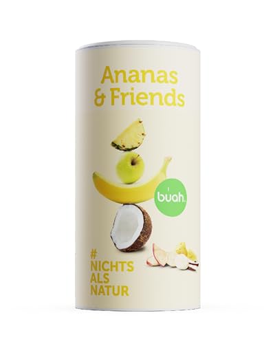 BUAH® Gefriergetrocknete Früchte Mix | Gefriergetrocknete Ananas, Bananen, Äpfel & Kokos ohne Zuckerzusatz | 100% Frucht | Vegan, Glutenfrei, Laktosefrei (192g) von Buah