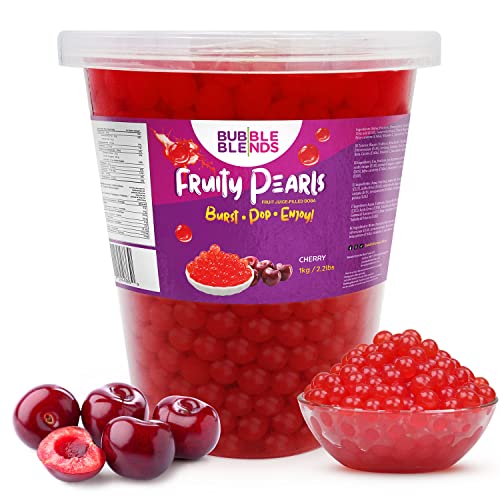 Popping Boba Fruchtperlen Kirsche - 1kg Bubble Blends Boba Perlen mit Fruchtsaft – Milchfrei, 100 % Fett- & Glutenfrei - Boba Bubble Tea Perlen - Getränkezugabe oder Verzierung von Bubble Blends