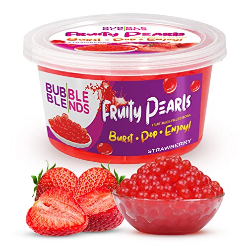 Popping Boba Fruchtperlen Erdbeere - 450g Bubble Blends Boba Perlen mit Fruchtsaft – Milchfrei, 100 % Fett- & Glutenfrei - Boba Bubble Tea Perlen - Getränkezugabe oder Verzierung von Bubble Blends