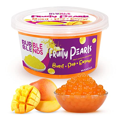 Popping BobaFruchtperlen Mango - 450g Bubble Blends BobaPerlen mit Fruchtsaft – Milchfrei, 100% Fett- & Glutenfrei - BobaBubble Tea Perlen - Getränkezugabe oder Verzierung von Bubble Blends