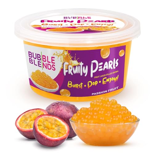 Popping Boba Fruchtperlen Maracuja - 450g Bubble Blends Boba Perlen mit Fruchtsaft – Milchfrei, 100% Fett- & Glutenfrei - Boba Bubble Tea Perlen - Getränkezugabe oder Verzierung von Bubble Blends