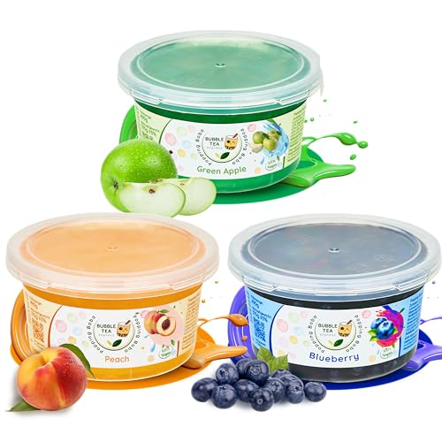 Bubble Tea Express - Bubble Tea Set 3x 490g | Apfel, Pfirsich & Blaubeere Boba Perlen | Bubble Tea Perlen mit fruchtigem Geschmack | Bubbles für Bubble Tea Vegan, Glutenfrei, Laktosefrei von Bubble Tea Express