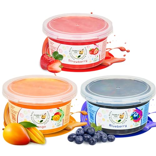 Bubble Tea Express - Bubble Tea Set 3x 490g | Erdbeere, Mango & Blaubeere Boba Perlen | Bubble Tea Perlen mit fruchtigem Geschmack | Bubbles für Bubble Tea Vegan, Glutenfrei, Laktosefrei von Bubble Tea Express