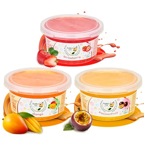 Bubble Tea Express - Bubble Tea Set 3x 490g | Erdbeere, Mango & Maracuja Boba Perlen | Bubble Tea Perlen mit fruchtigem Geschmack | Bubbles für Bubble Tea Vegan, Glutenfrei, Laktosefrei von Bubble Tea Express