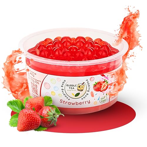 Bubble Tea Express – Fruchtige Popping Boba Perlen Erdbeere 490g | Bubble Tea Perlen mit fruchtigem Geschmack | Vegan, Glutenfrei, Laktosefrei | Fruchtsaftperlen mit Algenhülle… von Bubble Tea Express