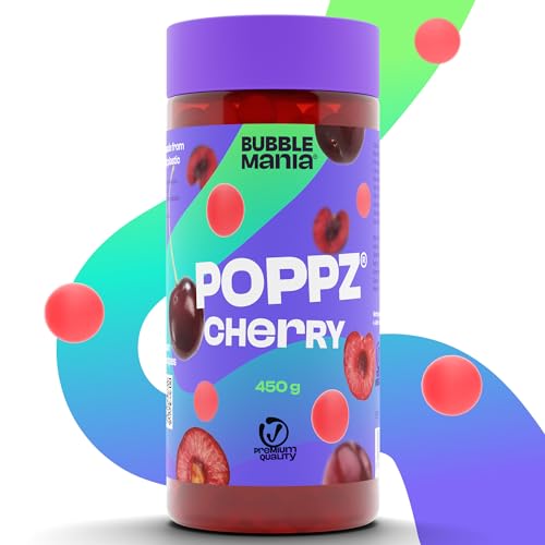 BubbleMania POPPZ Bubble Tea Perlen | Boba Tapioka Perlen | Fruchtperlen | Zerup zuckerfrei (Kirsche Perlen) von BubbleMania