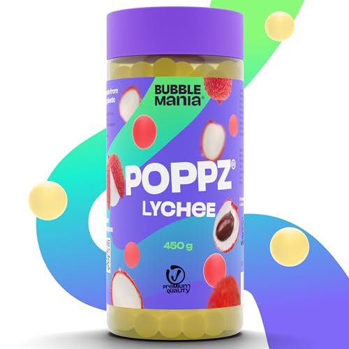 POPPZ Bubble Tea Perlen für Bubble Tea | Popping Boba Fruchtperlen | Fuchtige Tapioka Perlen and Boba Perlen von Bubble Mania | Fertig für den Verzehr (450 g (1er Pack), Litschi) von BubbleMania