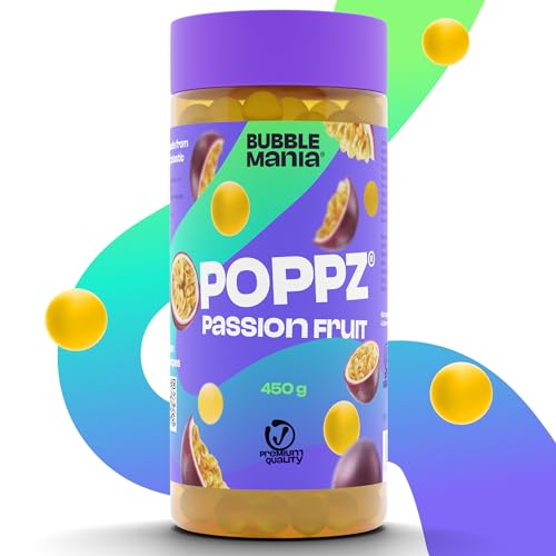 BubbleMania POPPZ® Bubble Tea Perlen | Boba Tapioka Perlen | Fruchtperlen (450 g - Maracuja) von BubbleMania