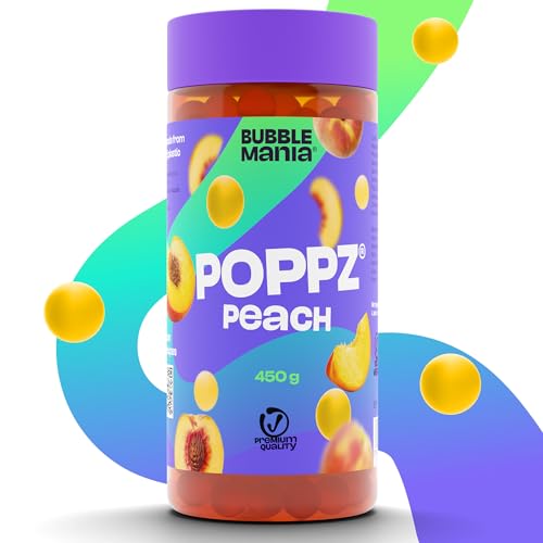 POPPZ Bubble Tea Perlen Pfirsich | Popping Boba Fruchtperlen | Peach Bubble Tea Pearls and Boba Perlen von Bubble Mania | Fertig für den Verzehr - 450g von BubbleMania