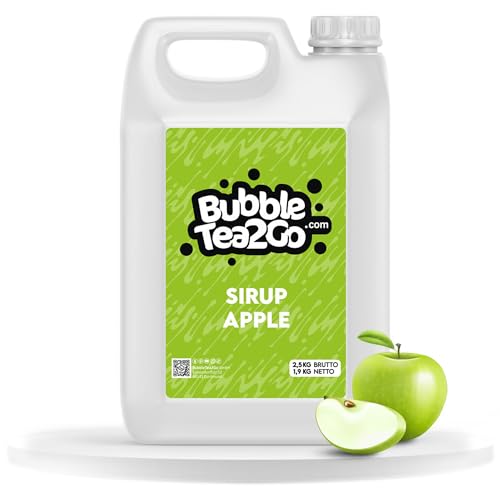 BubbleTea2Go - Apple Bubble Tea Sirup 1900ml - Vegan, Halal, Natürliches Boba Tea Getränkesirup, Frucht Sirup für Wasser, Slushies, Sodastream, Smoothie, Eiskaffee & mehr von BubbleTea2Go