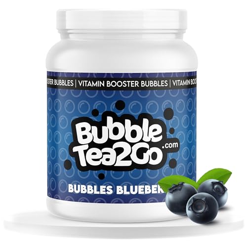 BubbleTea2Go - Blueberry Bubble Tea Perlen 1200g, 100% Vegan, Halal, Bubbles aus Natürlicher Algae, Popping Boba Fruchtperlen, Boba Perlen für Bubble Tea Drink, Aromaperlen- Vitaminen B6, B12, Biotin von BubbleTea2Go