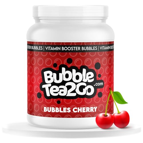 BubbleTea2Go - Cherry Bubble Tea Perlen 1200g, 100% Vegan, Halal, Bubbles aus Natürlicher Algae, Popping Boba Fruchtperlen, Boba Perlen für Bubble Tea Drink, Aromaperlen- Vitaminen B6, B12, Biotin von BubbleTea2Go