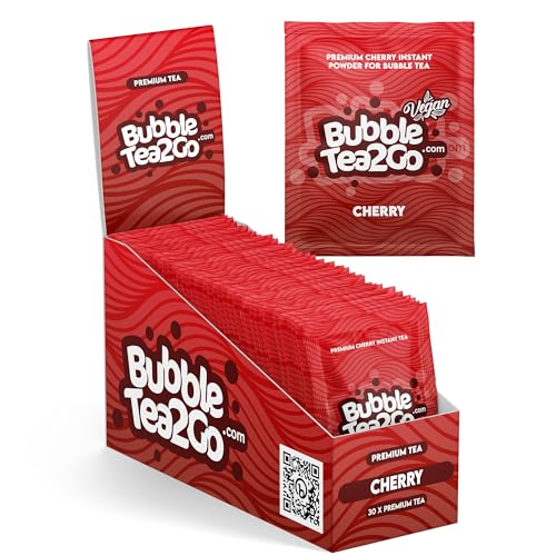 BubbleTea2Go - Cherry Bubble Tea Pulver (30 Portionen) -Getränkepulver für Milch, Erfrischender Bubble Tee Pulver Mix, Instant Pulver für Boba Tea, Eistee, Slushies, Smoothie, Eiskaffee & mehr von BubbleTea2Go