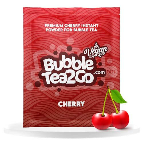 BubbleTea2Go - Cherry Bubble Tea Pulver 5g - Getränkepulver für Milch, Erfrischender Bubble Tee Pulver Mix, Instant Pulver für Boba Tea, Eistee, Slushies, Smoothie, Eiskaffee & mehr von BubbleTea2Go