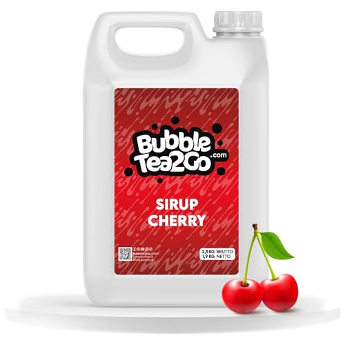 BubbleTea2Go - Cherry Bubble Tea Sirup 1900g - Vegan, Halal, Natürliches Boba Tea Getränkesirup, Frucht Sirup für Wasser, Slushies, Sodastream, Smoothie, Eiskaffee & mehr von BubbleTea2Go