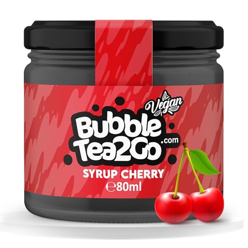 BubbleTea2Go - Cherry Bubble Tea Sirup 80ml - Vegan, Halal, Natürliches Boba Tea Getränkesirup, Frucht Sirup für Wasser, Slushies, Sodastream, Smoothie, Eiskaffee & mehr von BubbleTea2Go