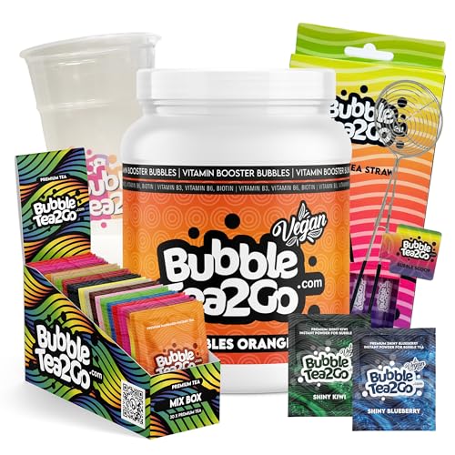 BubbleTea2Go - Family Big Pack für 35 Portionen - DIY Bubble Tea Set, 1x Mix Box Tee-Pulver, mit 1980g Bubble Perlens, 2x Shiny Tee-Pulver und Zubehör - Boba Tea Kit für Parties von BubbleTea2Go