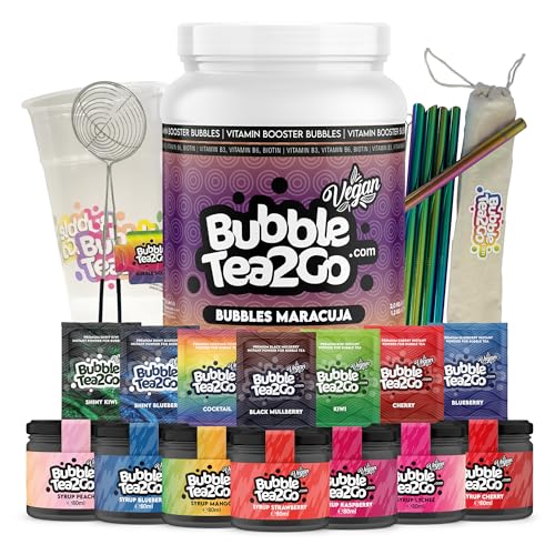 BubbleTea2Go - Family Pack für 35 Portionen - DIY Bubble Tea Set, 21x Premium Bubble Teas, mit 1980g Bubble Perlens, 7x Bubble Tea Sirup und Zubehör - Boba Tea Kit für Parties von BubbleTea2Go